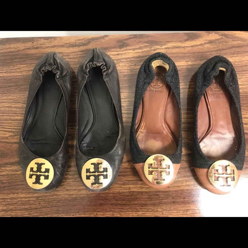 Tory Burch Reva Flats Black Gold Logo w Dust Bag